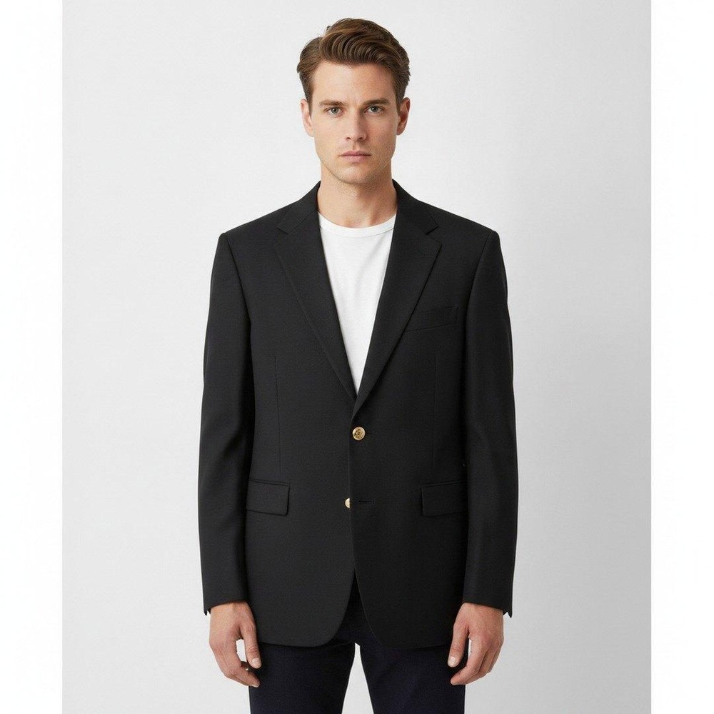 Botany 500 Blazer Men 48L Navy‎ Blue Gold Crest Buttons Made in USA Vintage